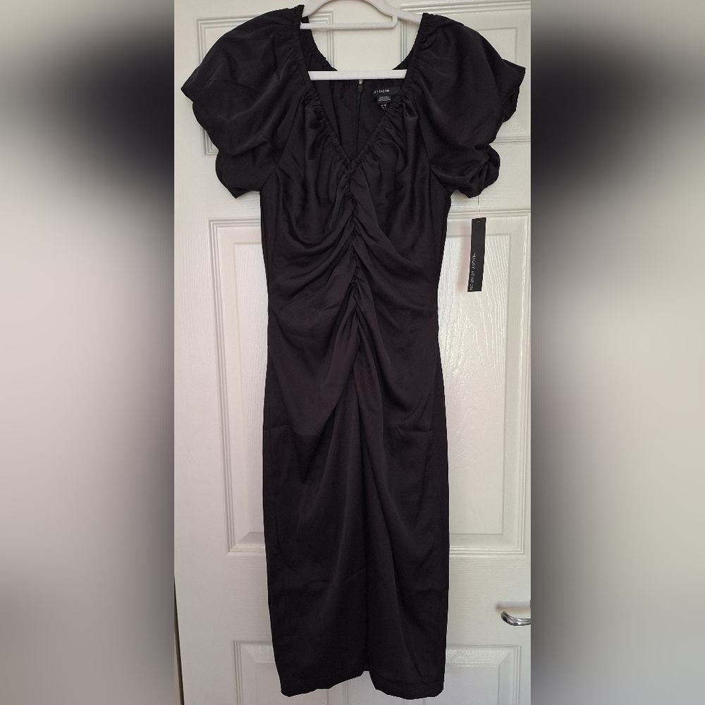 Maggy London Womens Puff Sleeve Below The Knee Women's Dress with Ruching size 0 - Picture 5 of 10